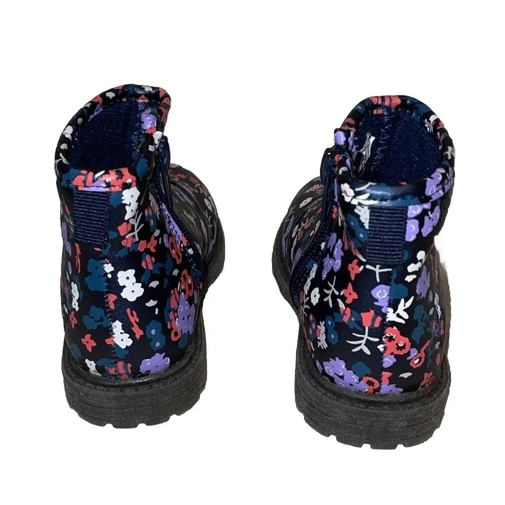 OshKosh‎ Kids Size 5 Ankle Boots Navy Blue Floral Raquel Side Zip Booties